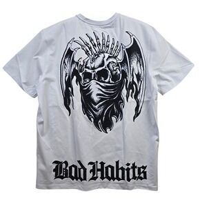 ROKU STUDIO Bad Habits Skull Wings Mens White Graphic T Shirt Size 2XL